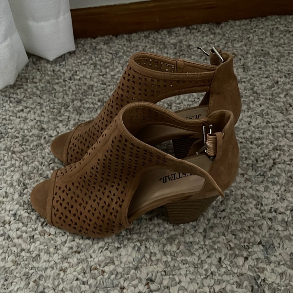 Tan high heeled sandals
